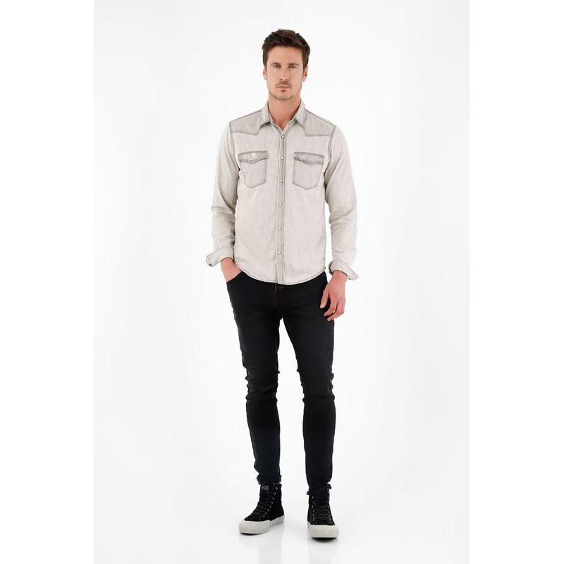 TENNIS - Camisa gris con bolsillos en frente para hombre