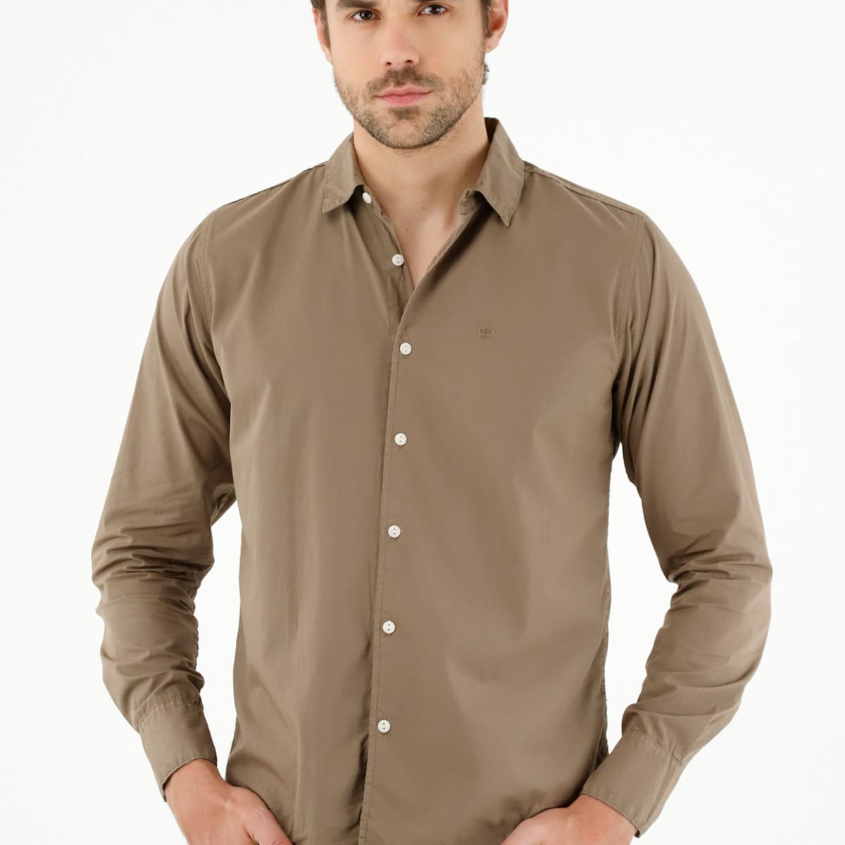 TENNIS - Camisa café manga larga para hombre