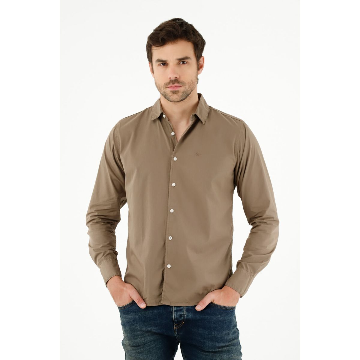 TENNIS - Camisa café manga larga para hombre