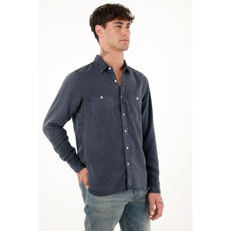 TENNIS - Camisa clásica manga larga azul para hombre