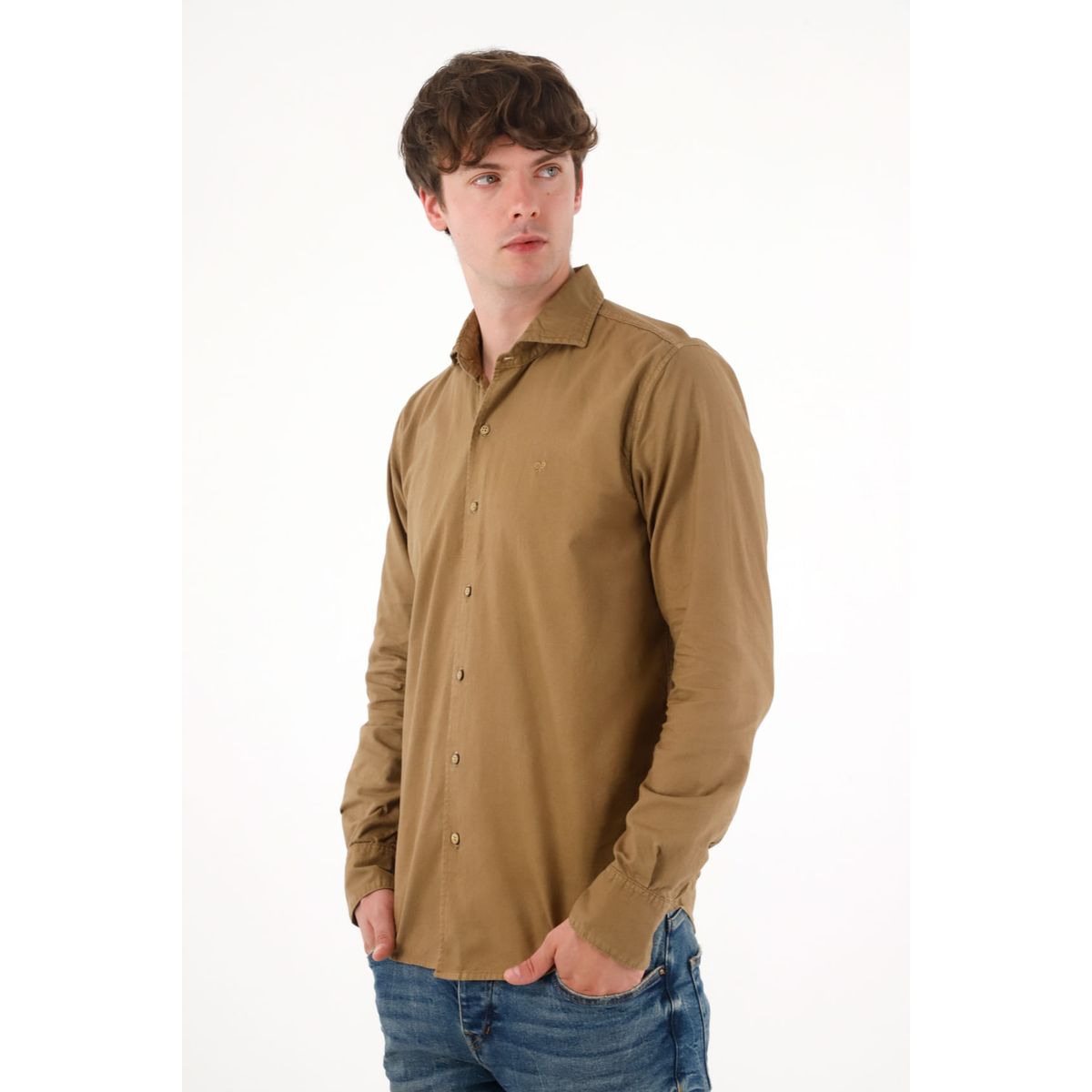 TENNIS - Camisa manga larga café para hombre