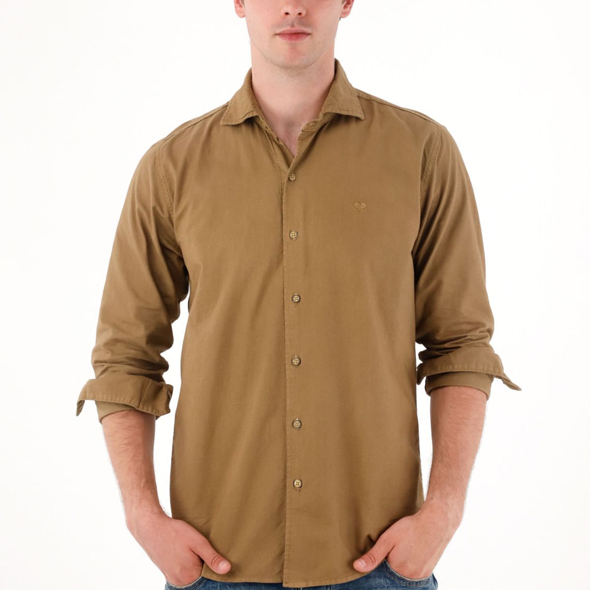 TENNIS - Camisa manga larga café para hombre