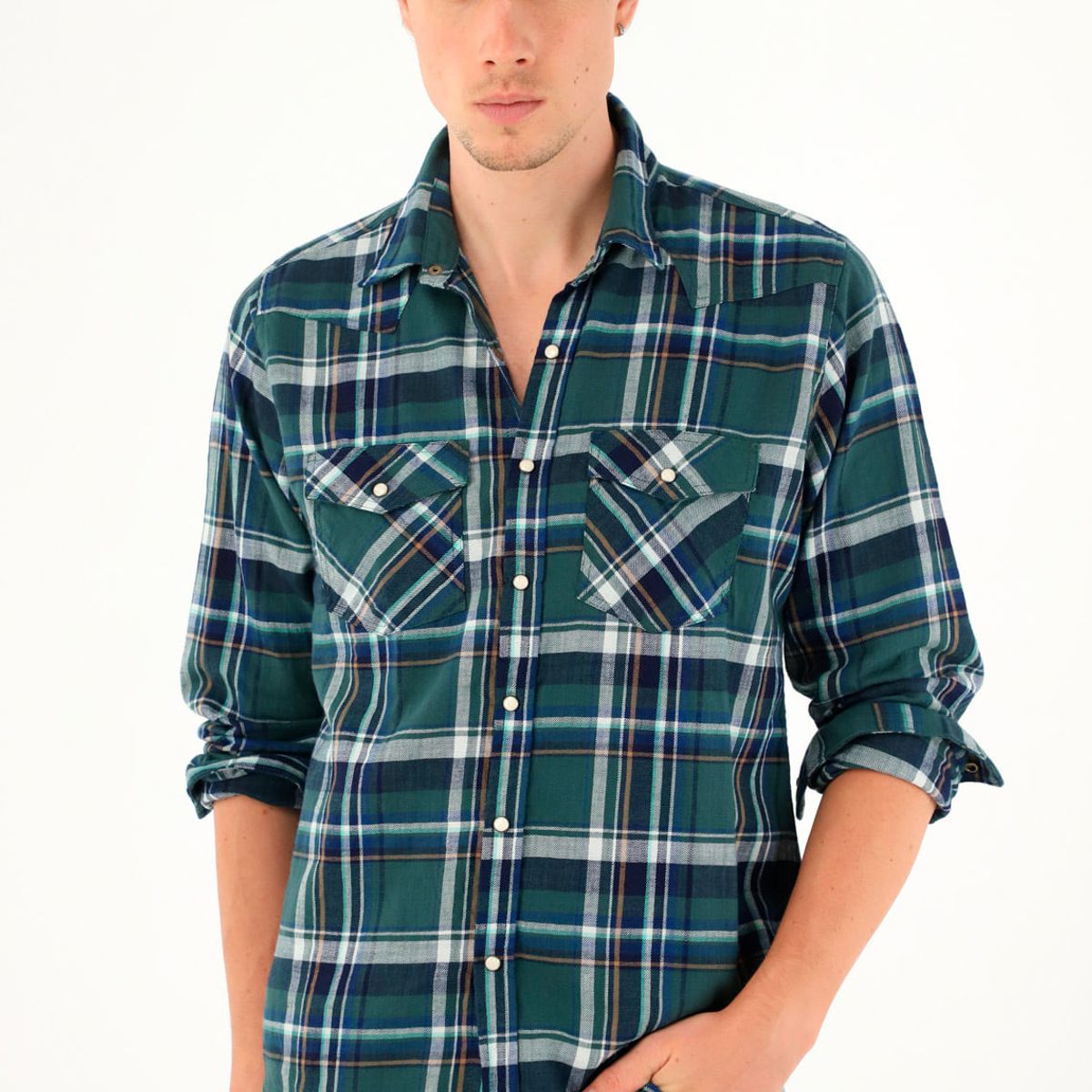 TENNIS - Camisa tipo leñadora a cuadros verde para hombre