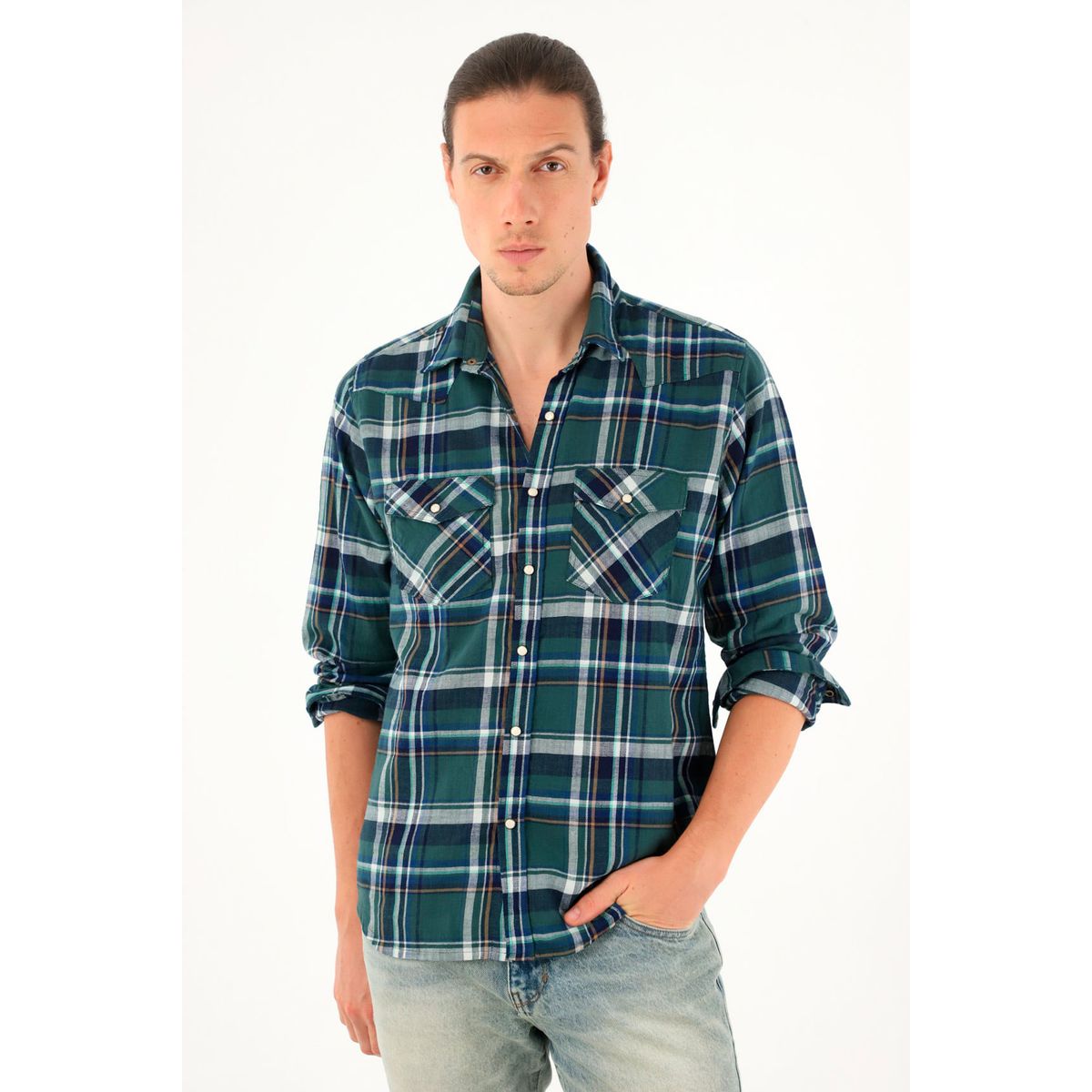 TENNIS - Camisa tipo leñadora a cuadros verde para hombre
