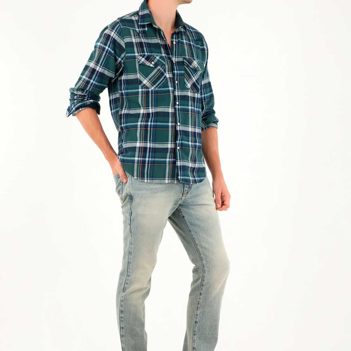 TENNIS - Camisa tipo leñadora a cuadros verde para hombre