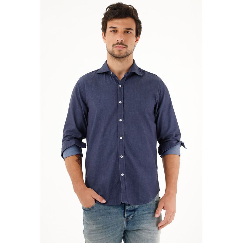 TENNIS - Camisa azul oscura Regular fit preteñida para hombre