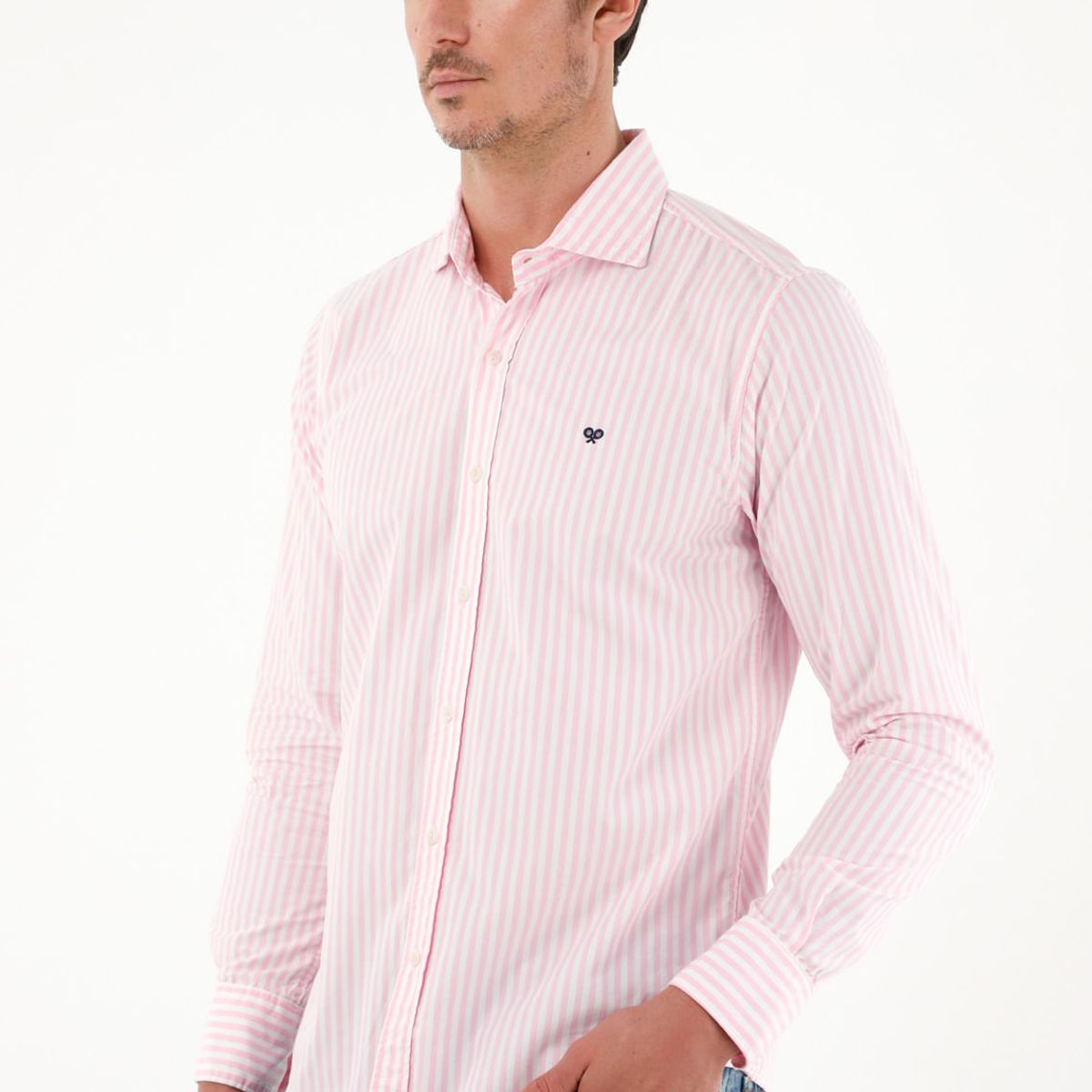 TENNIS - Camisa con diseño a rayas manga larga rosada para hombre