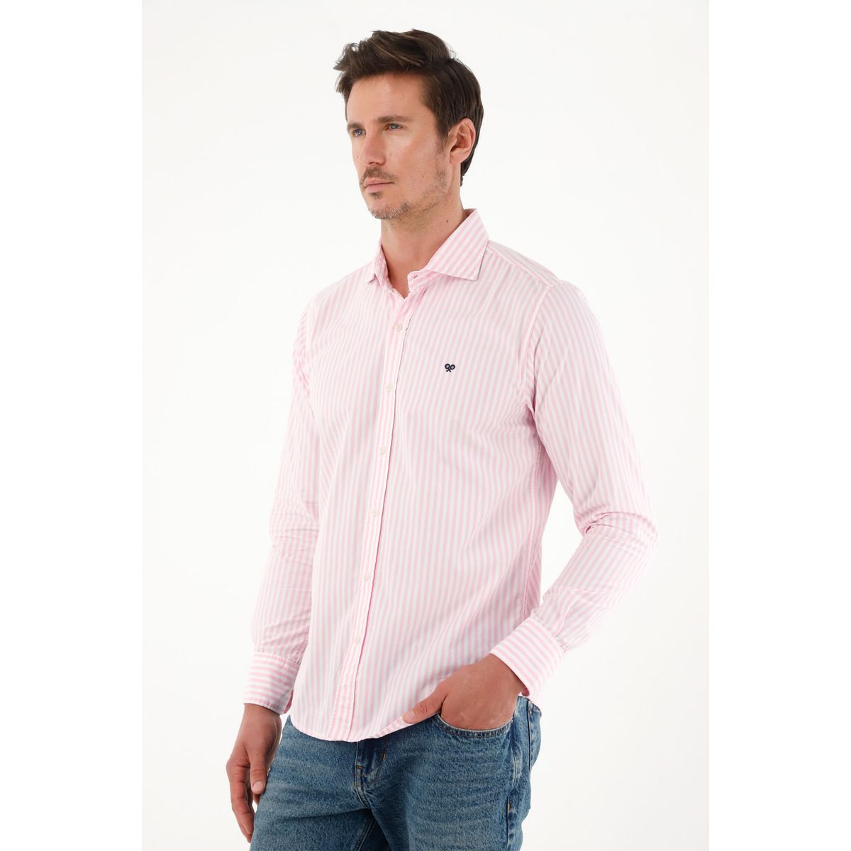 TENNIS - Camisa con diseño a rayas manga larga rosada para hombre