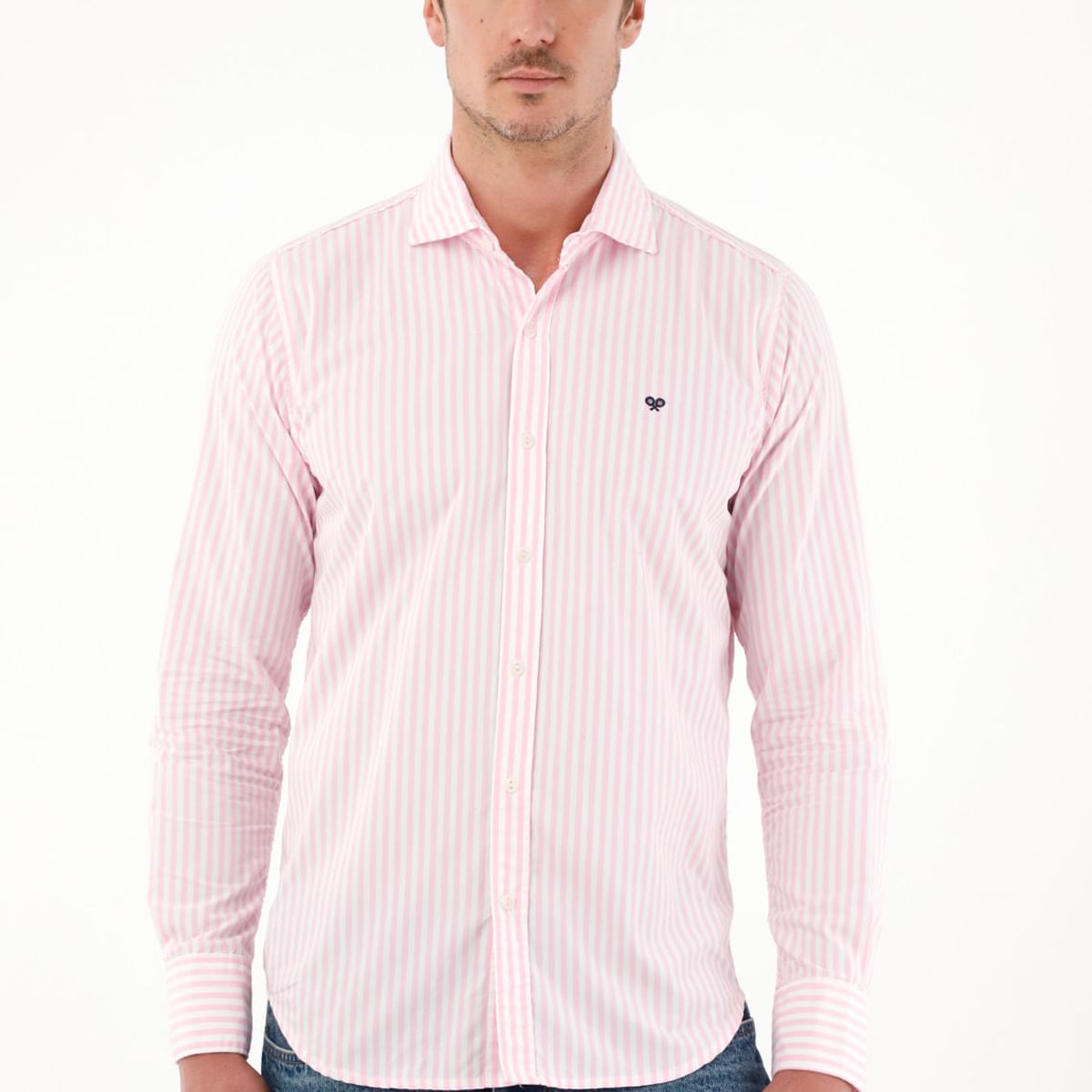 TENNIS - Camisa con diseño a rayas manga larga rosada para hombre