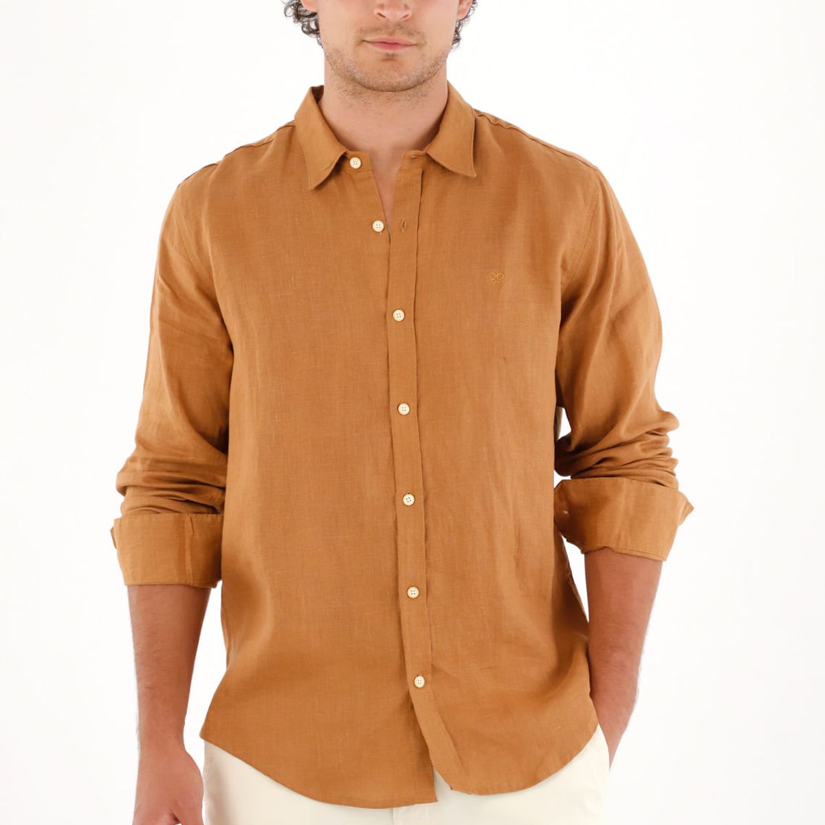TENNIS - Camisa en 100% lino café para hombre