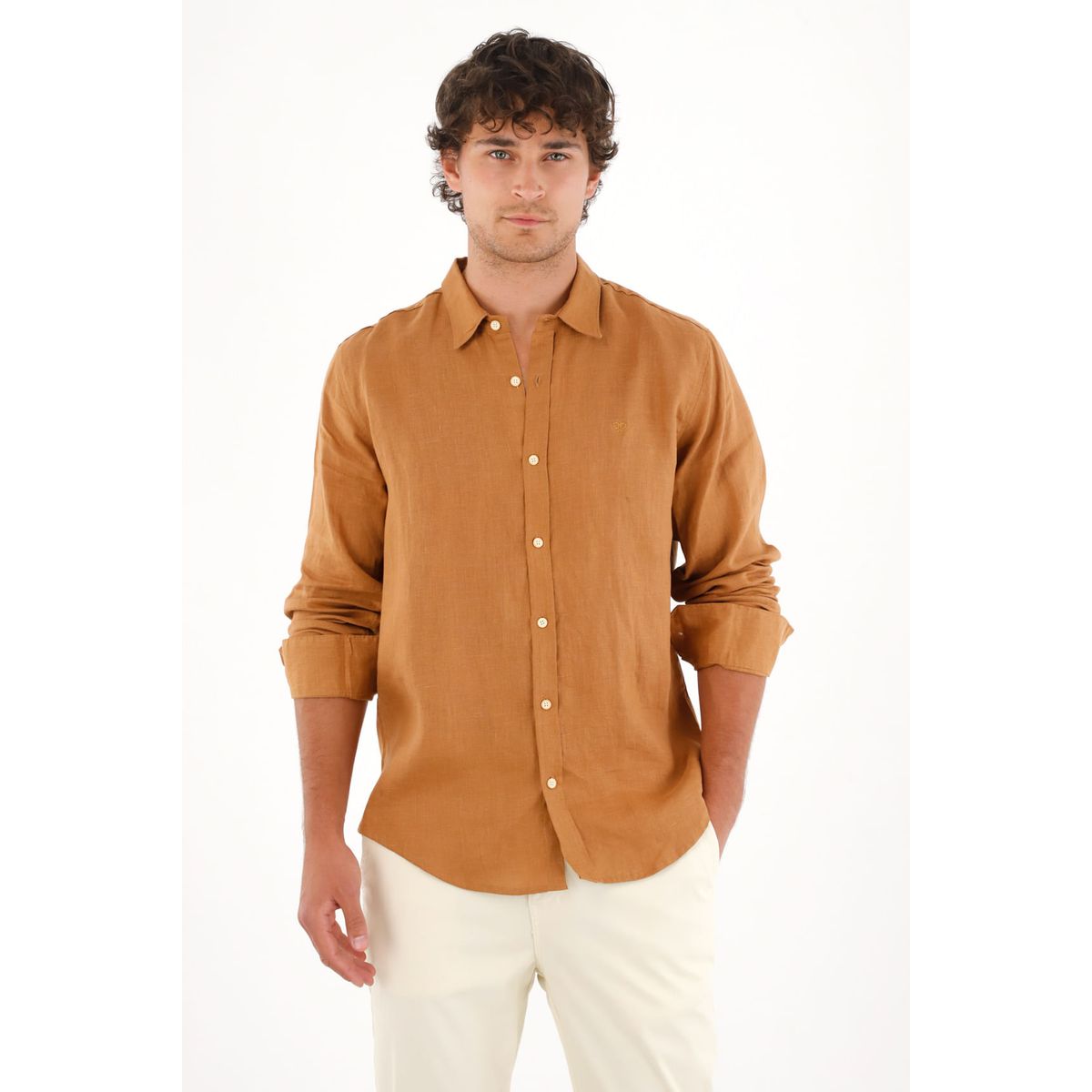 TENNIS - Camisa en 100% lino café para hombre