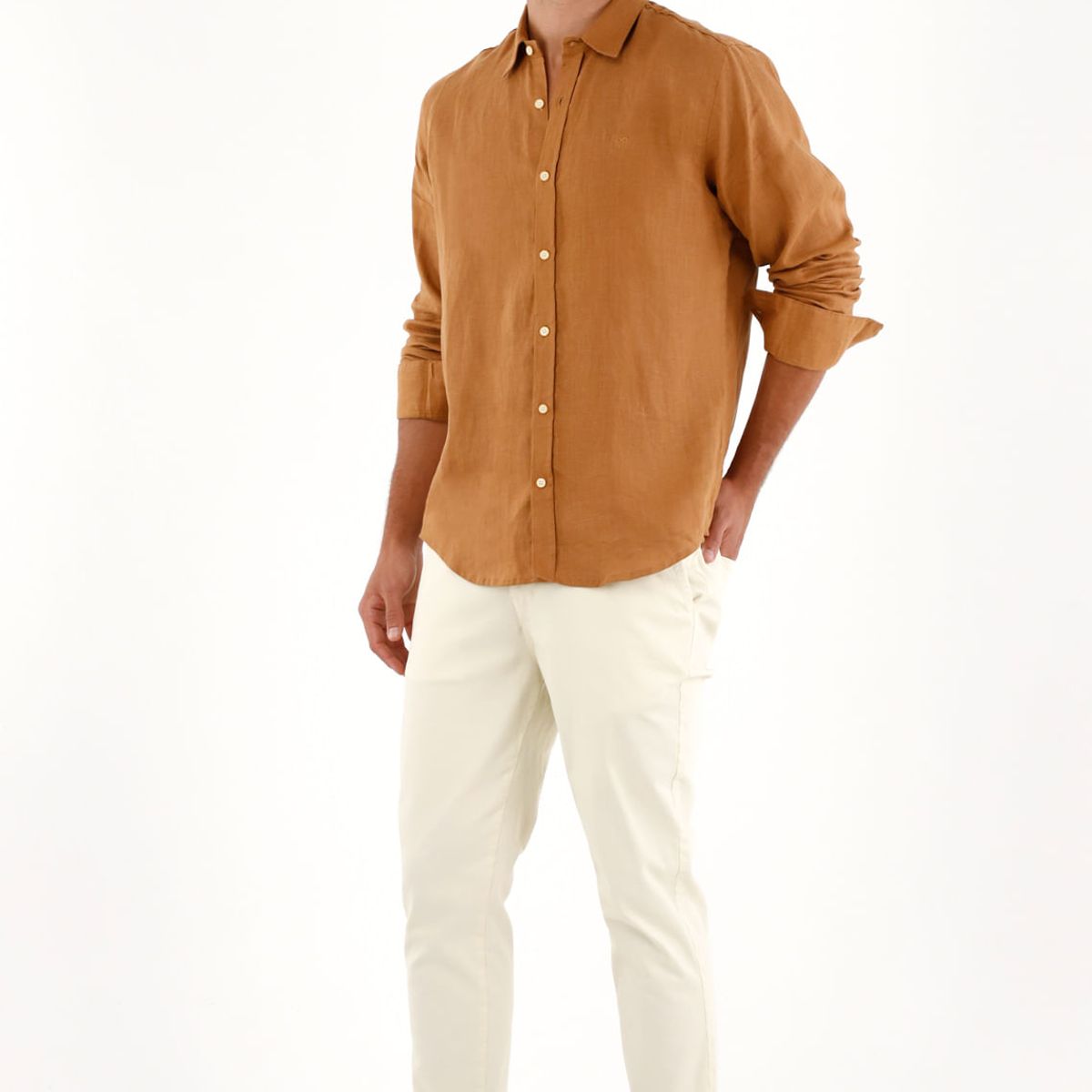 TENNIS - Camisa en 100% lino café para hombre