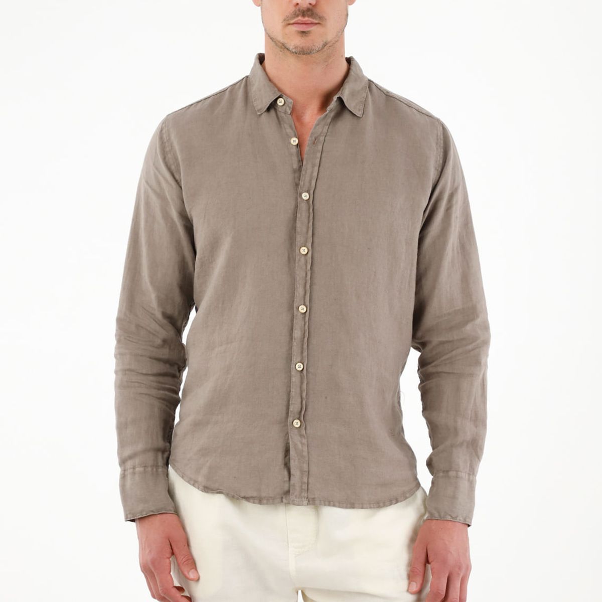 TENNIS - Camisa café 100% lino para hombre