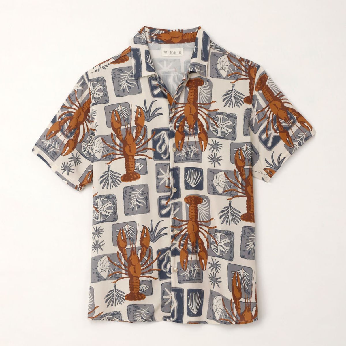 TENNIS - Camisa tipo bowling con estampado de langostas para hombre