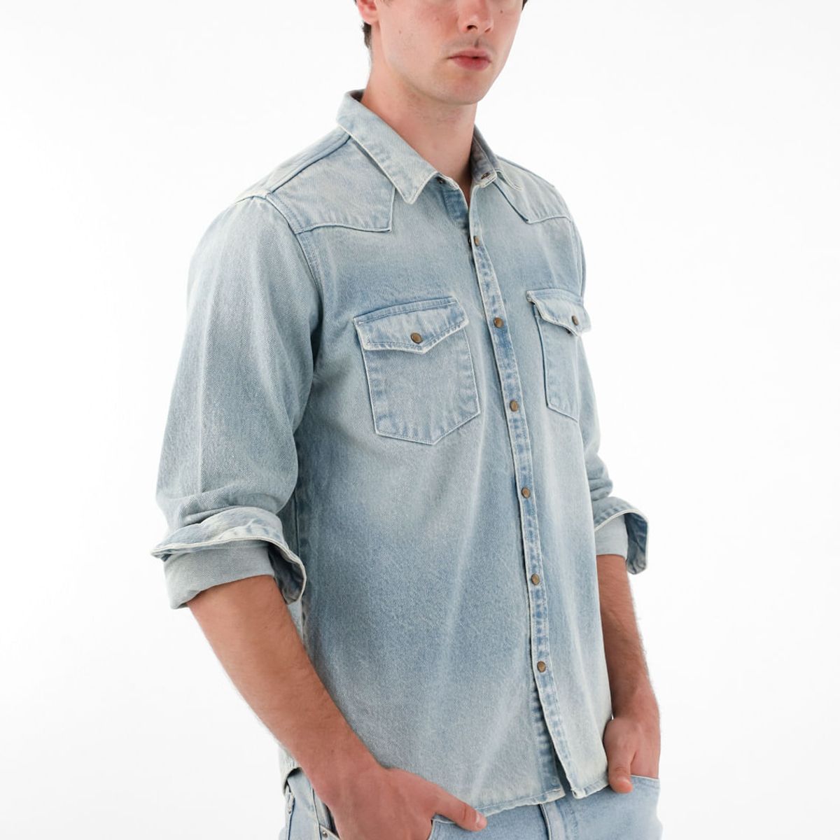 TENNIS - Camisa en denim con bolsillos azul para hombre