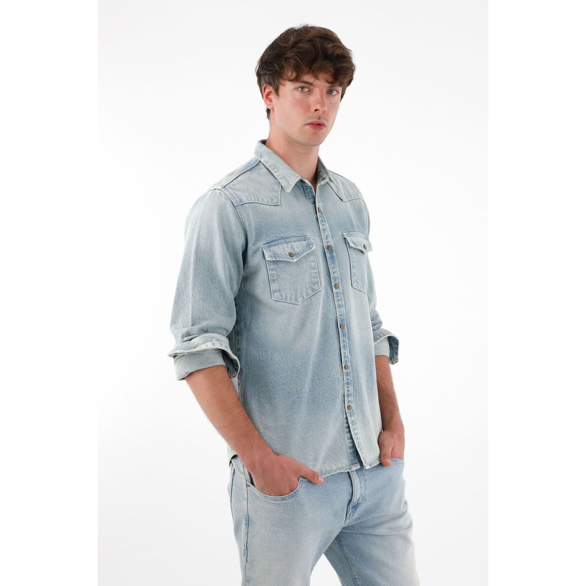 TENNIS - Camisa en denim con bolsillos azul para hombre