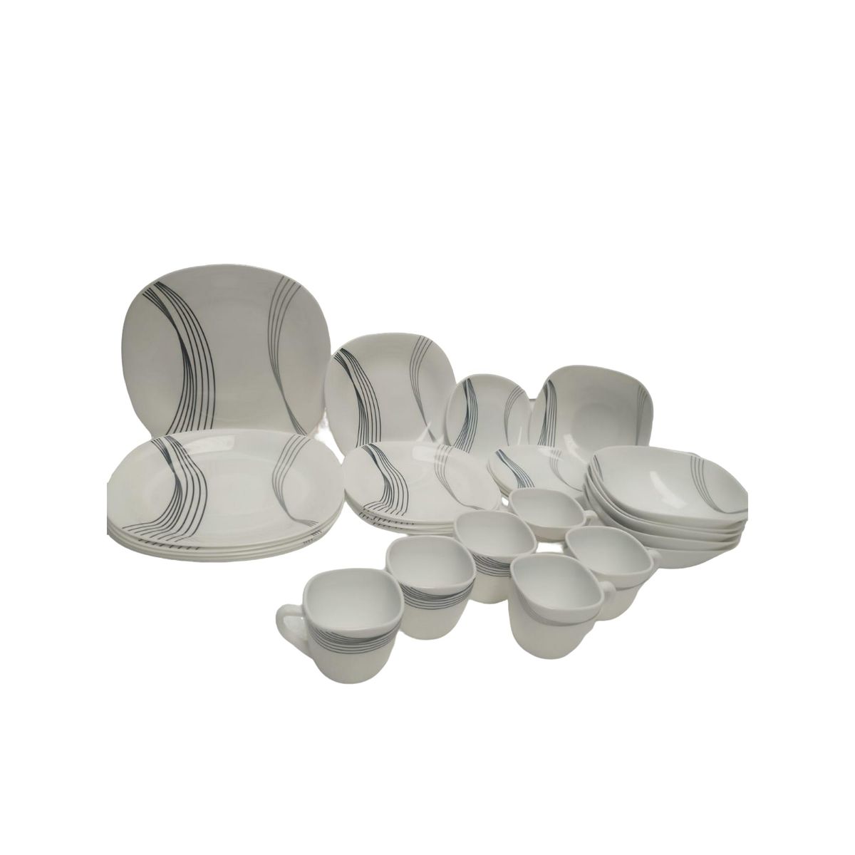 DISTRIONLINE - Vajilla 30 Piezas en Vitrocerámica, diseño blanco y negro lineas negras