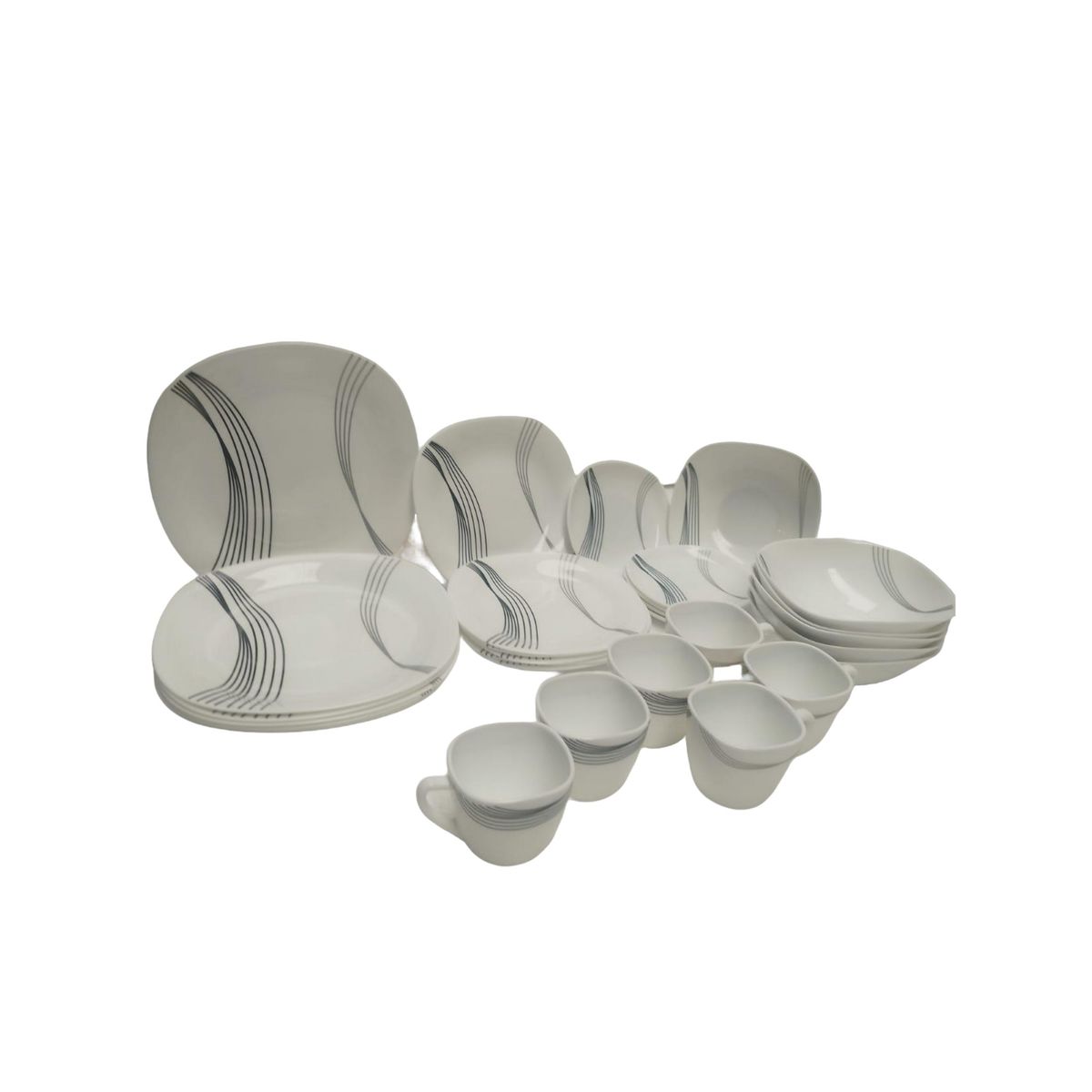 DISTRIONLINE - Vajilla 30 Piezas en Vitrocerámica, diseño blanco y negro lineas negras