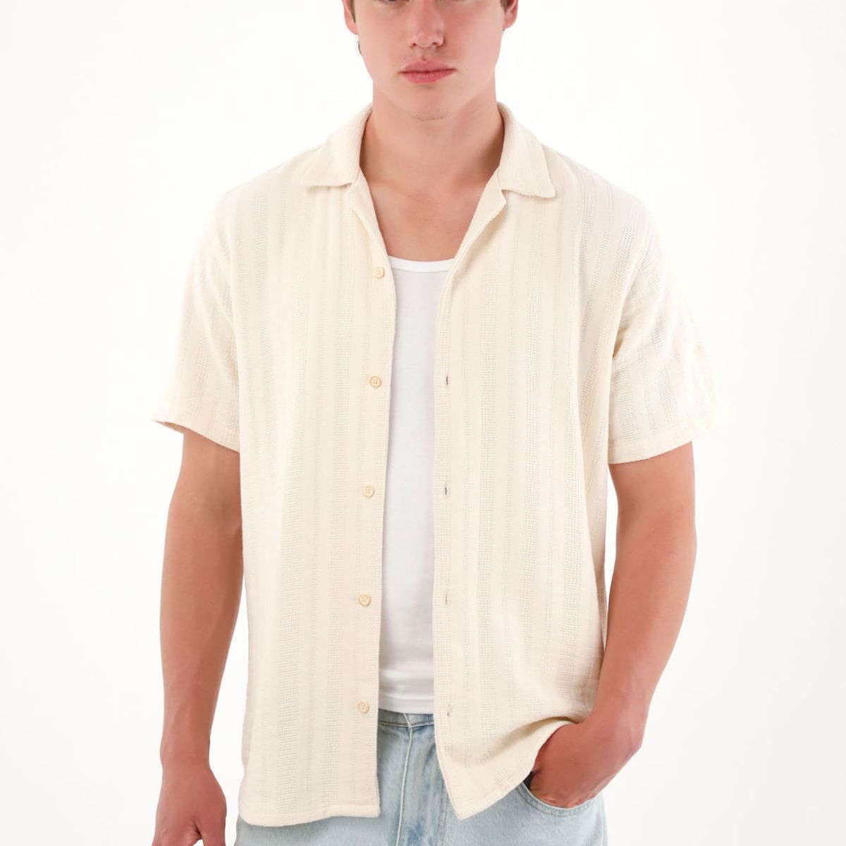 TENNIS - Camisa tipo bowling a rayas crudo para hombre