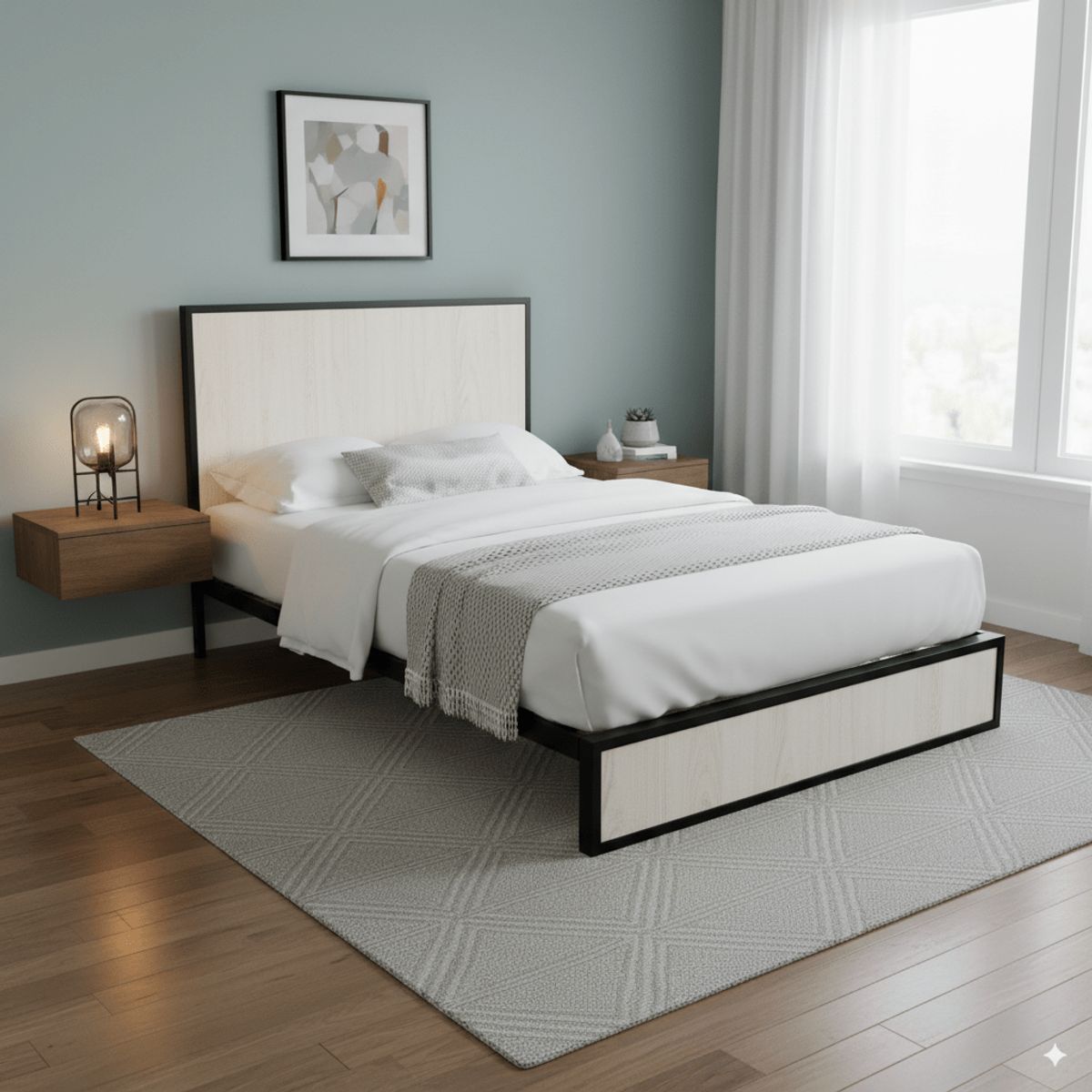 GENERICO - Cama Semidoble Metal Madera Agata Gris 120 x 190 x 24