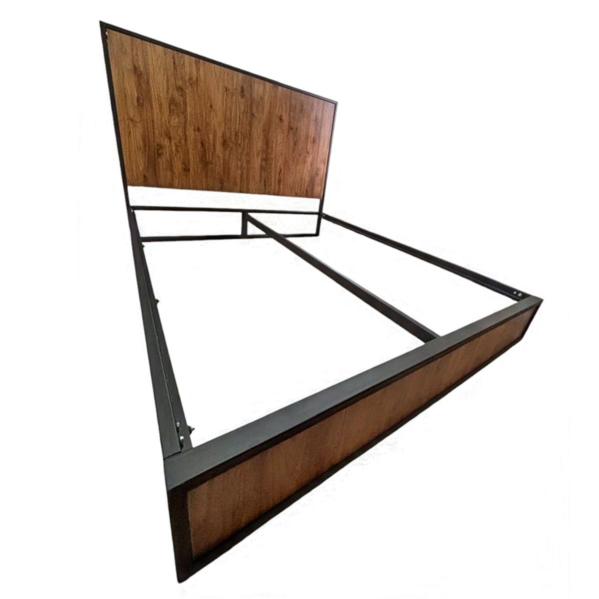 GENERICO - Cama Doble Metal Madera Agata Cafe Oscuro 140 x 190 x 24