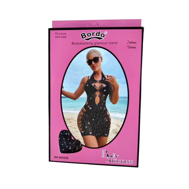 GENERICO - Malla Vestido Lencería erótica Negro Baby Doll Con Brillos