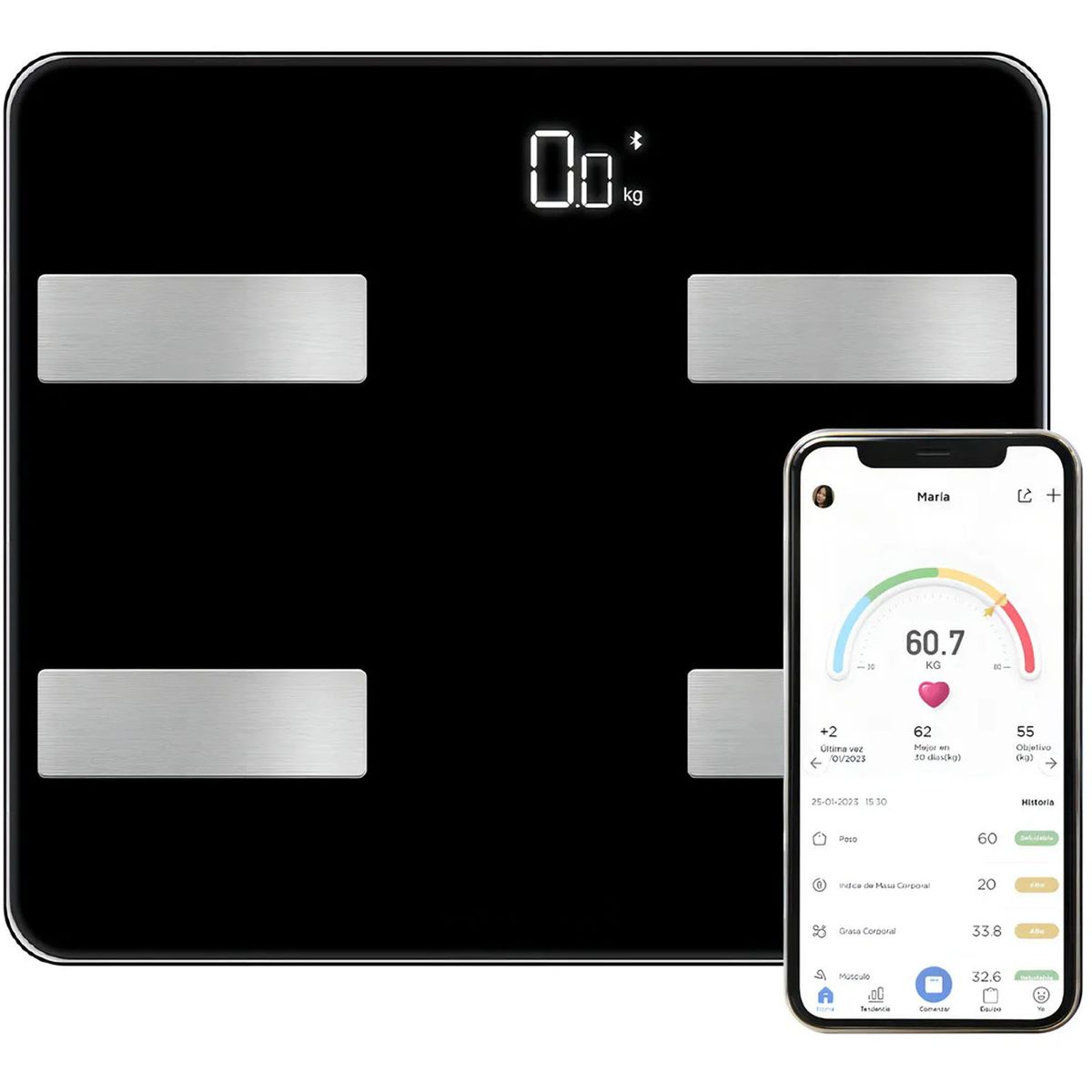 ONE PIXEL - Bascula Digital Baño Personal Bluetooth Recargable APP