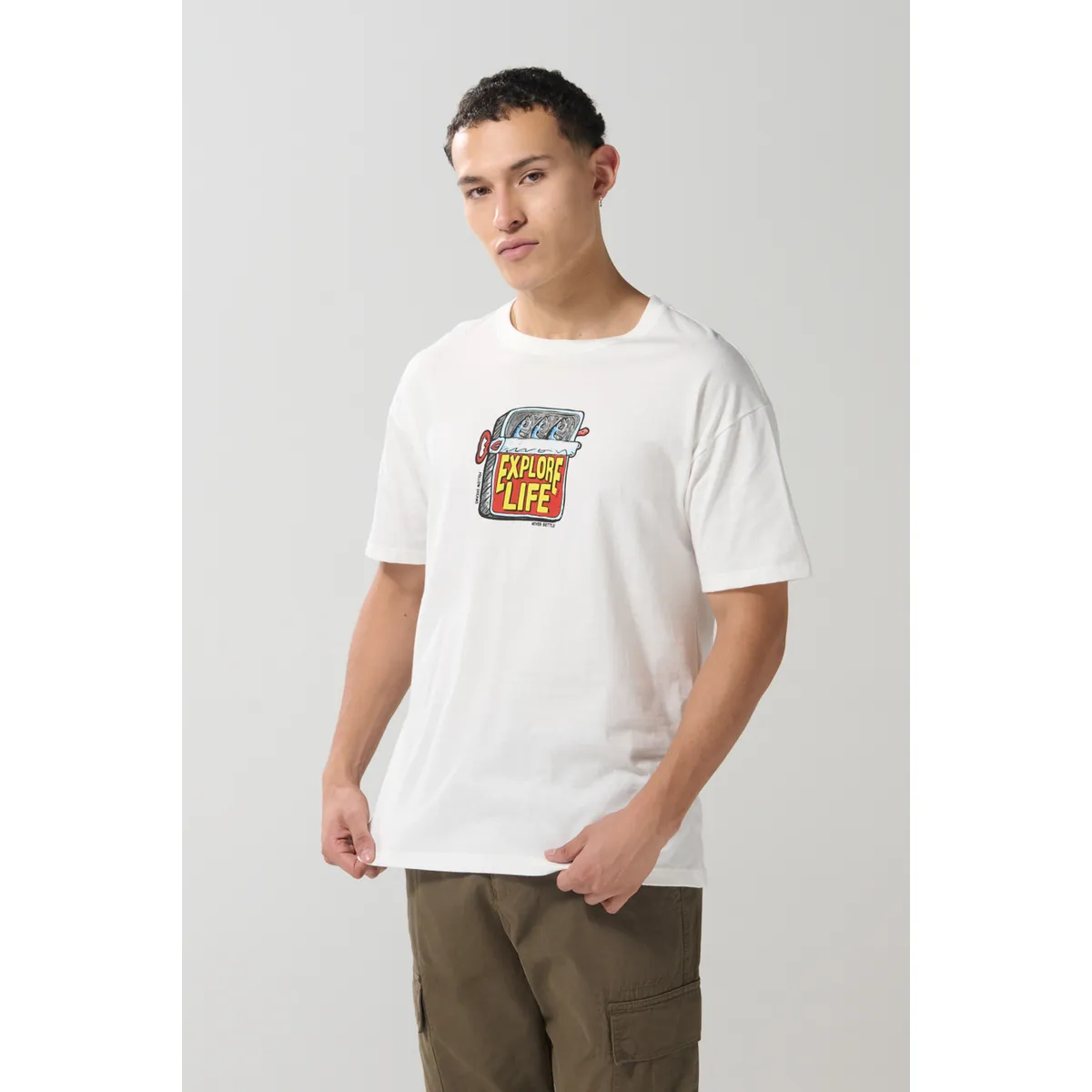 KOAJ - KOAJ Camiseta unicolor manga corta con diseño de letrero Hombre