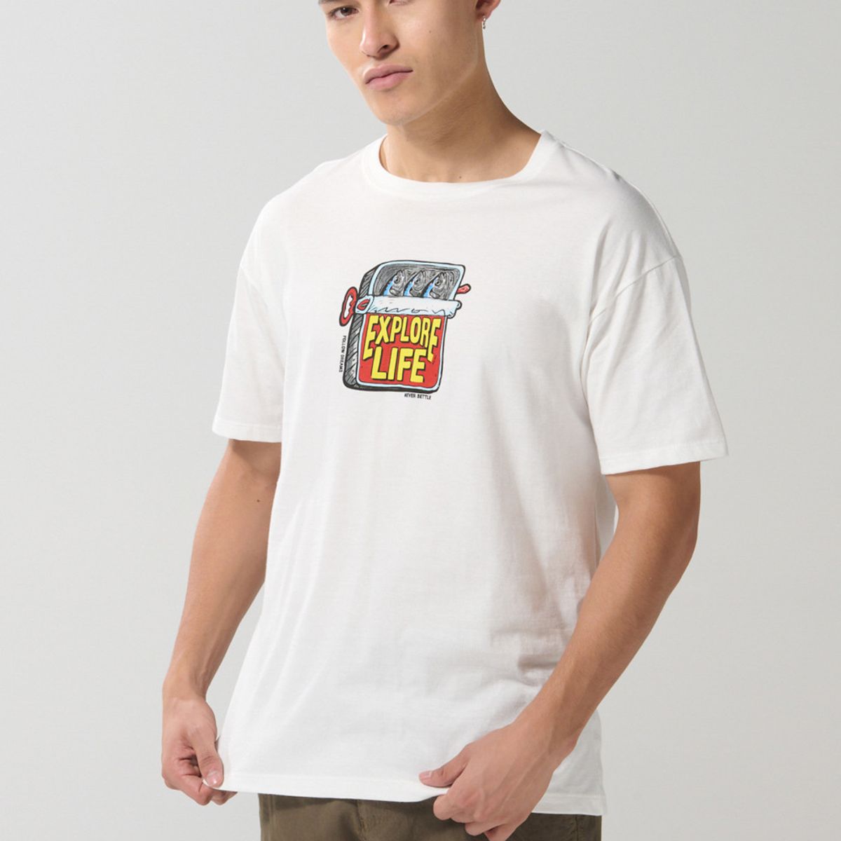 KOAJ - KOAJ Camiseta unicolor manga corta con diseño de letrero Hombre
