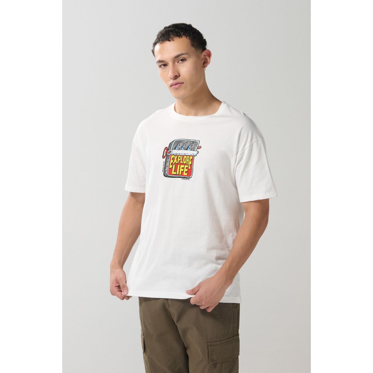 KOAJ - KOAJ Camiseta unicolor manga corta con diseño de letrero Hombre