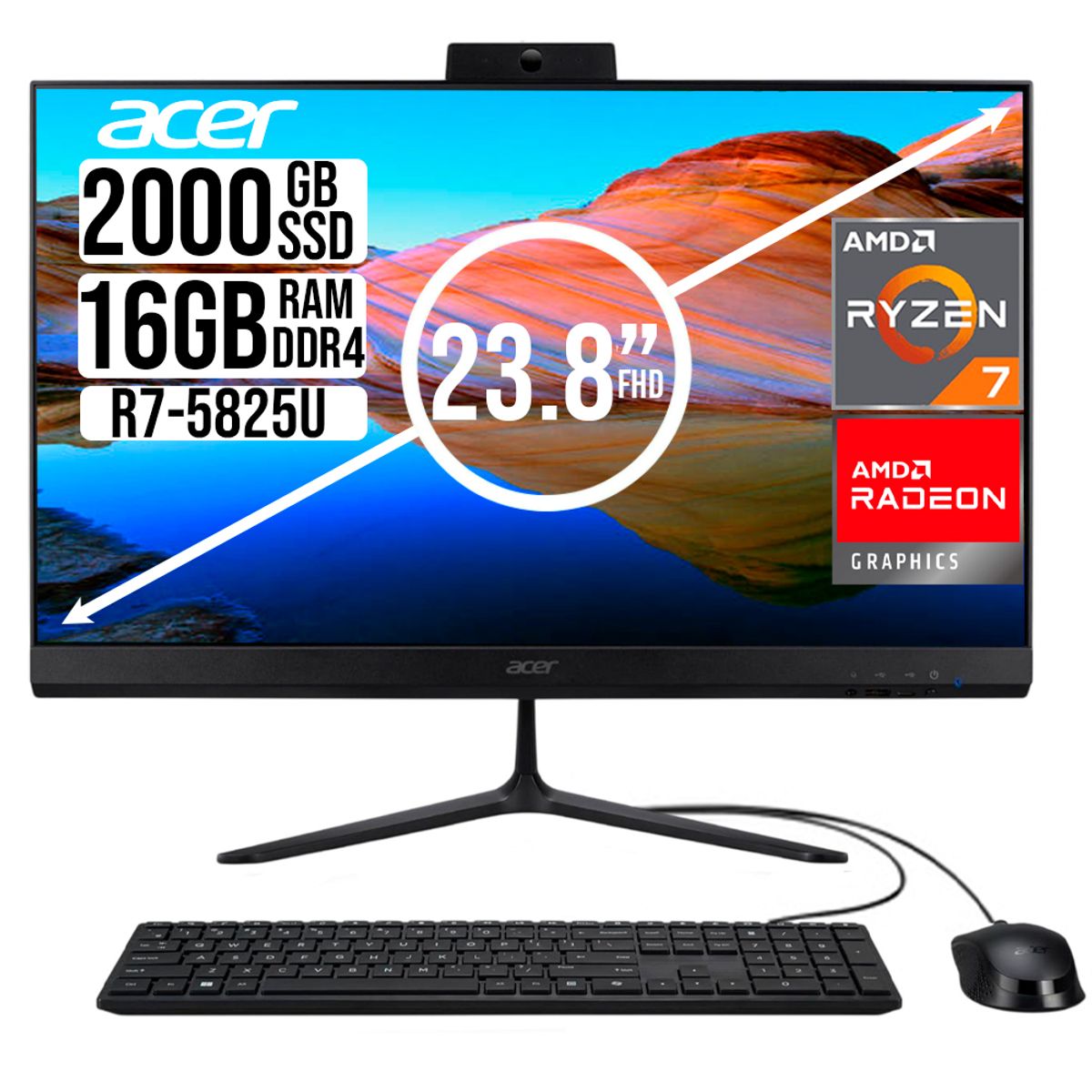 ACER - TODO EN UNO ACER AMD RYZEN 7 5825U SSD 2TB RAM 16GB 23,8 FHD