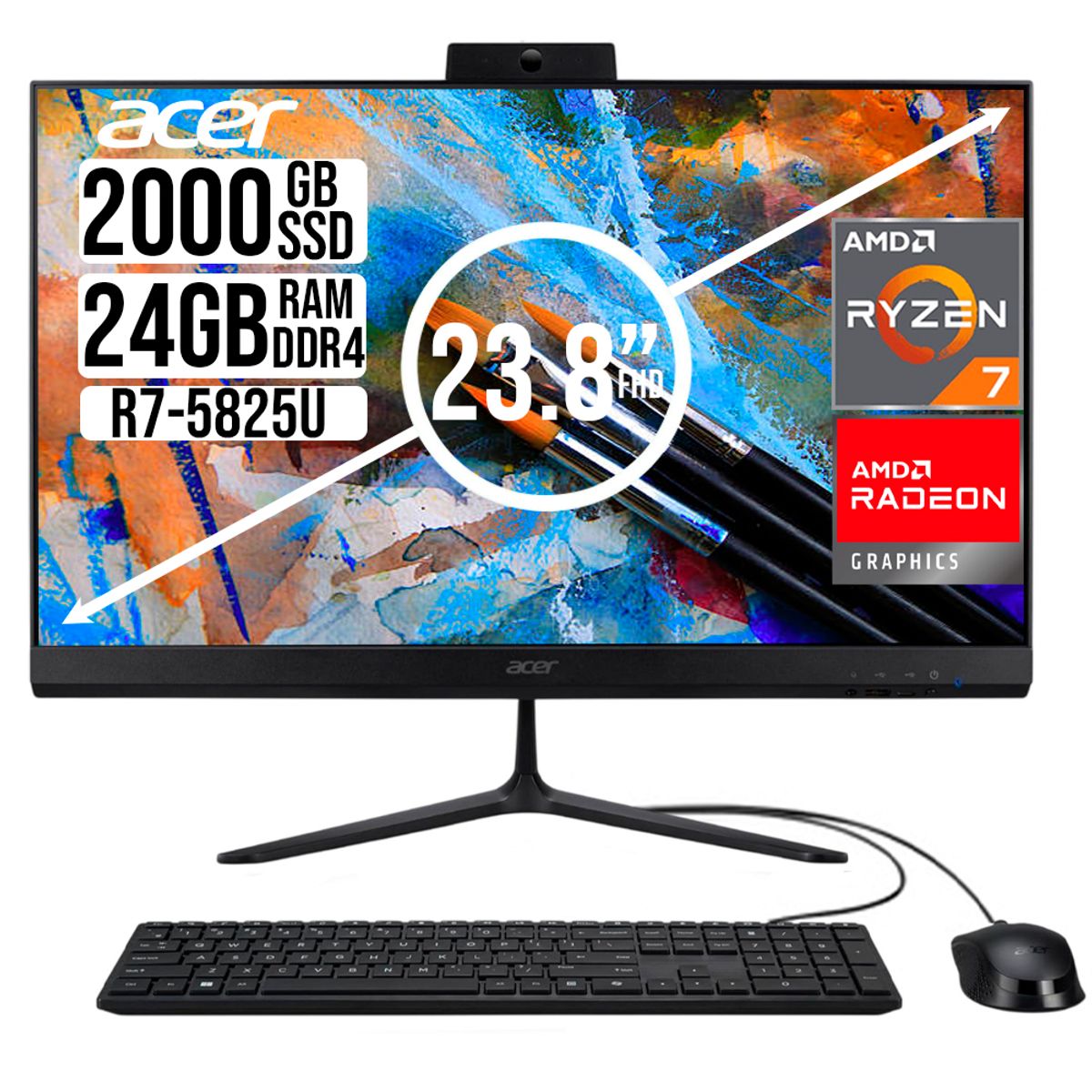 ACER - TODO EN UNO ACER AMD RYZEN 7 5825U SSD 2TB RAM 24GB 23,8 FHD
