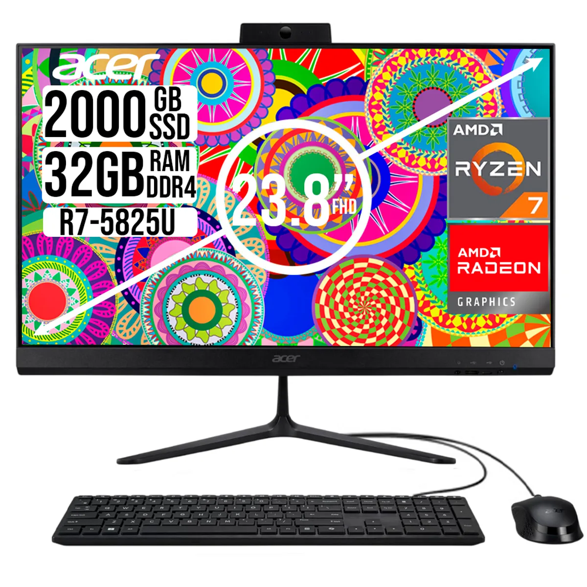 ACER - TODO EN UNO ACER AMD RYZEN 7 5825U SSD 2TB RAM 32GB 23,8 FHD