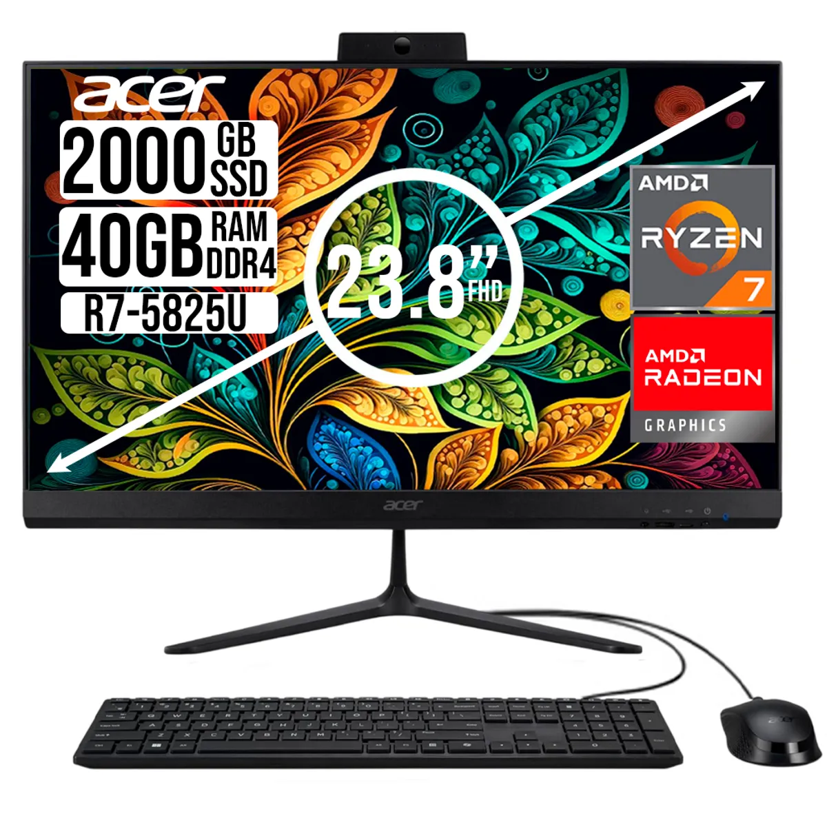 ACER - TODO EN UNO ACER AMD RYZEN 7 5825U SSD 2TB RAM 40GB 23,8 FHD