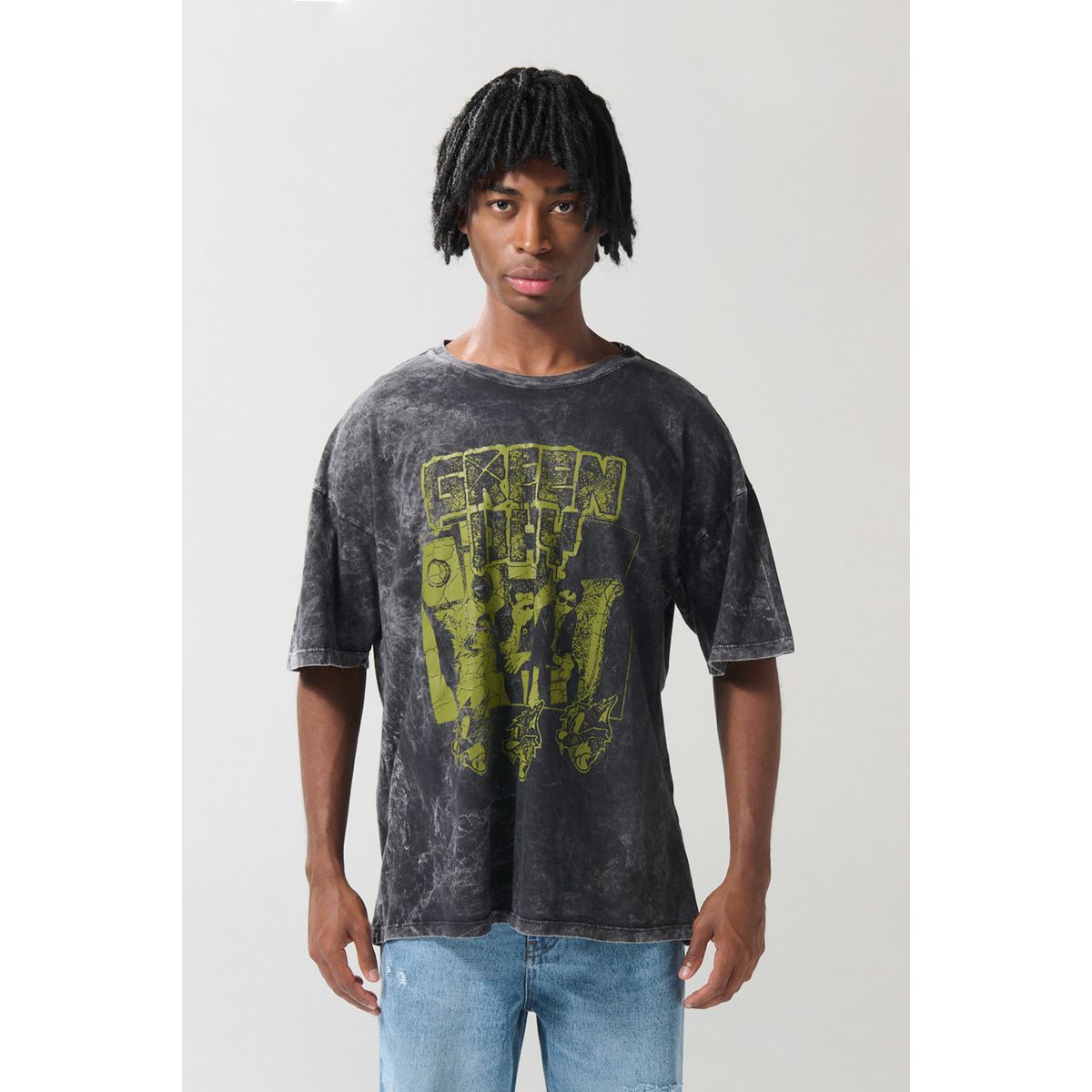 KOAJ - KOAJ Camiseta oversize manga corta gris tie dye de Green Day Hombre