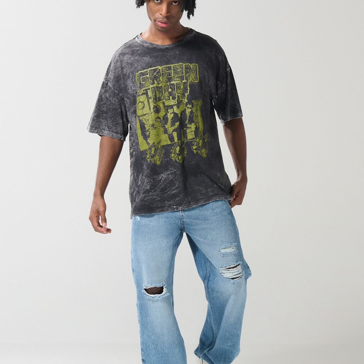 KOAJ - KOAJ Camiseta oversize manga corta gris tie dye de Green Day Hombre