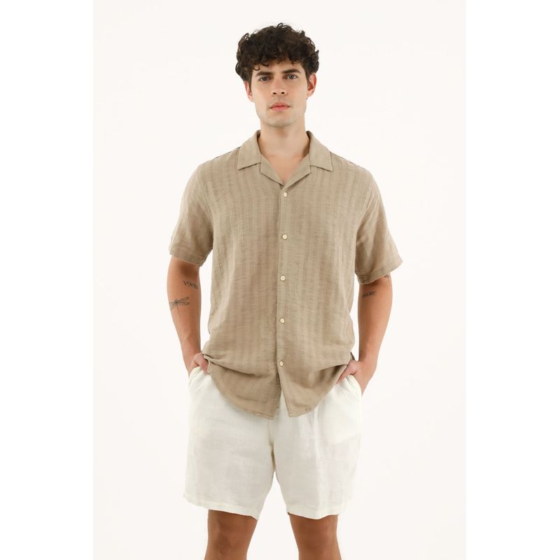 TENNIS - Camisa café tipo bowling manga corta para hombre