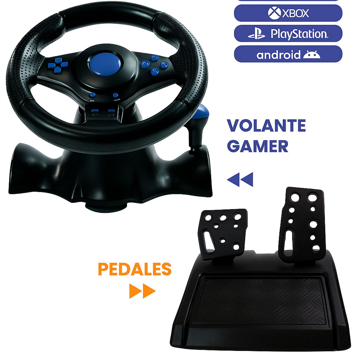 MYMOBILE - Volante Gamer Pedales y Barra de Cambios Compatible con Xbox Playstation Android y PC