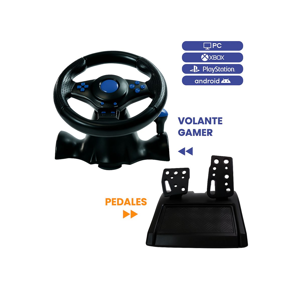 MYMOBILE - Volante Gamer Pedales y Barra de Cambios Compatible con Xbox Playstation Android y PC
