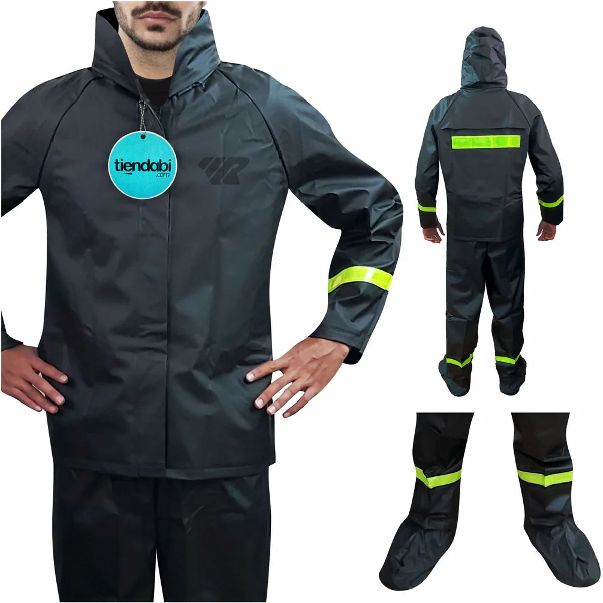 GENERICO - Impermeable Para Moto Tres Piezas Con Botas Reflectivo Negro