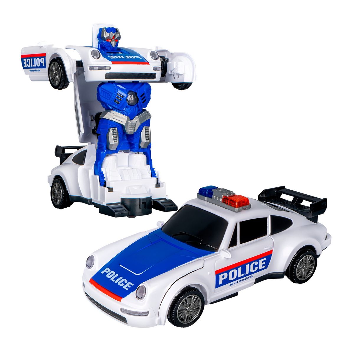 GENERICO - Robot Carro Policia Transformers Juguete Luces + Bateria