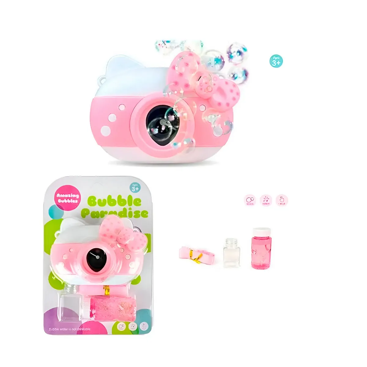 GENERICO - Camara Gata Burbujera Niñas + Liquido Burbujero