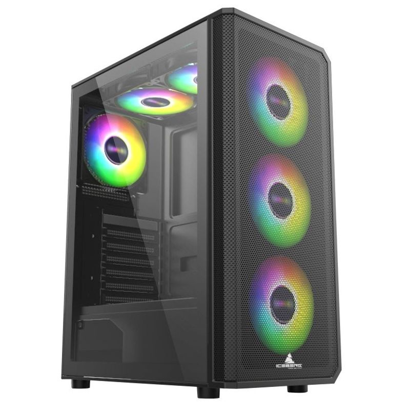 ICEBERG - Chasis Iceberg Flow E Black / 4 Ventiladores ARGB/ATX-MicroATX-MiniITX