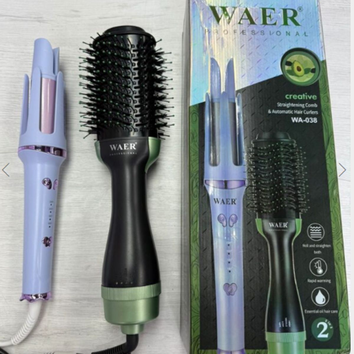 GENERICO - Combo WAER Cepillo Secador + Rizador Automático