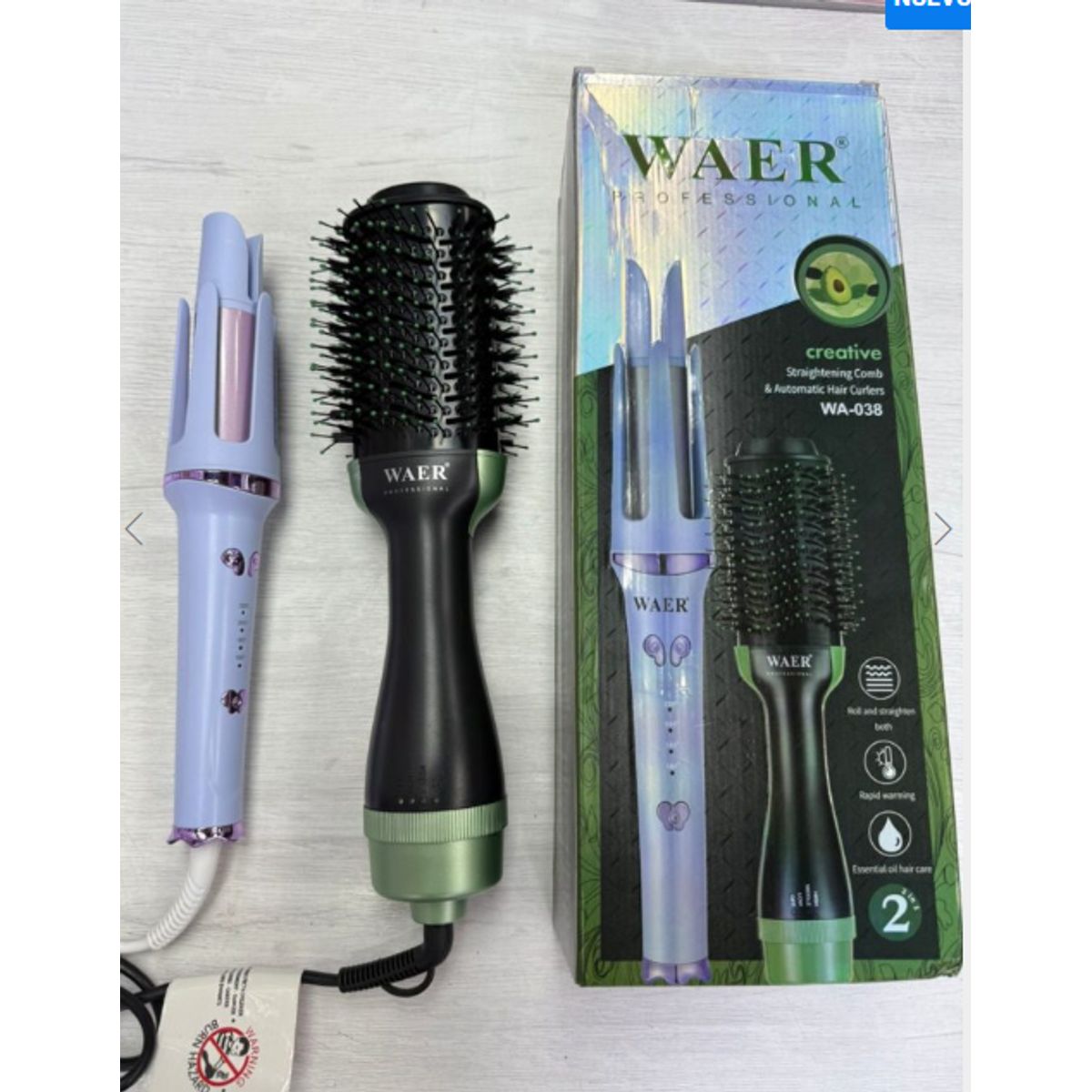 GENERICO - Combo WAER Cepillo Secador + Rizador Automático