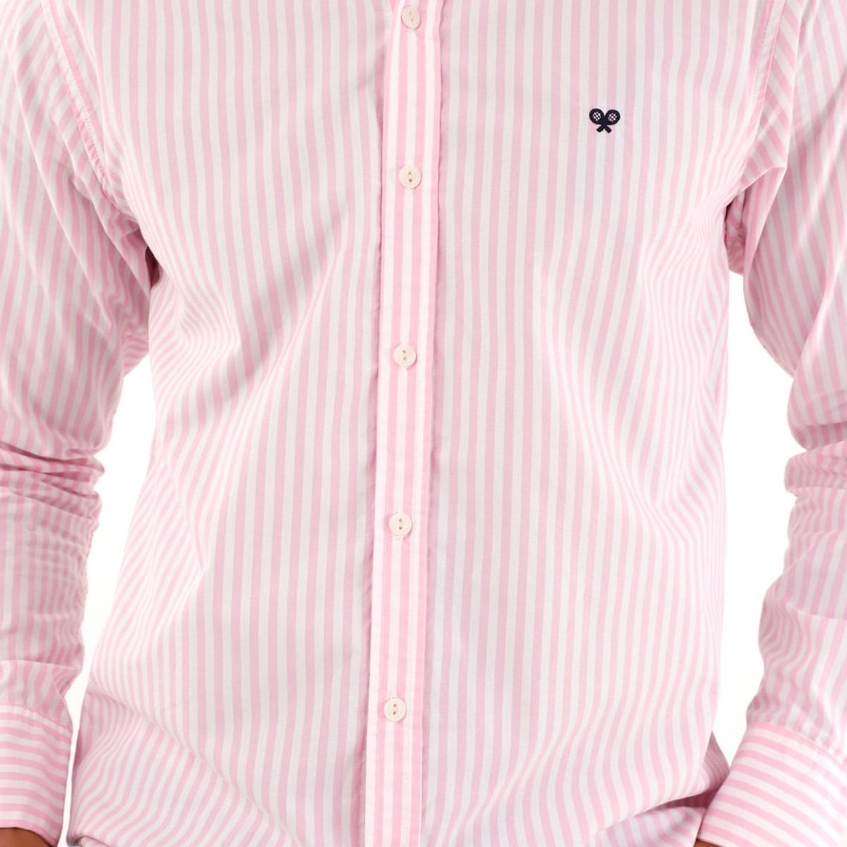 TENNIS - Camisa rosada manga larga con diseño a rayas para hombre