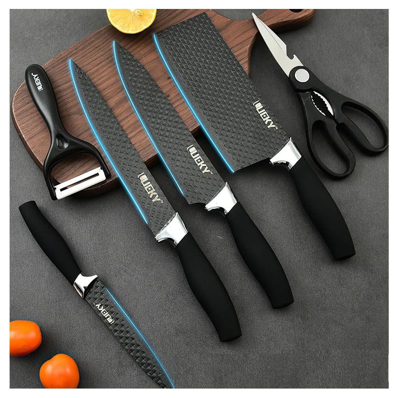 GENERICO - Set Cuchillos De Cocina Tijeras Y Pelador Acero Inoxidable