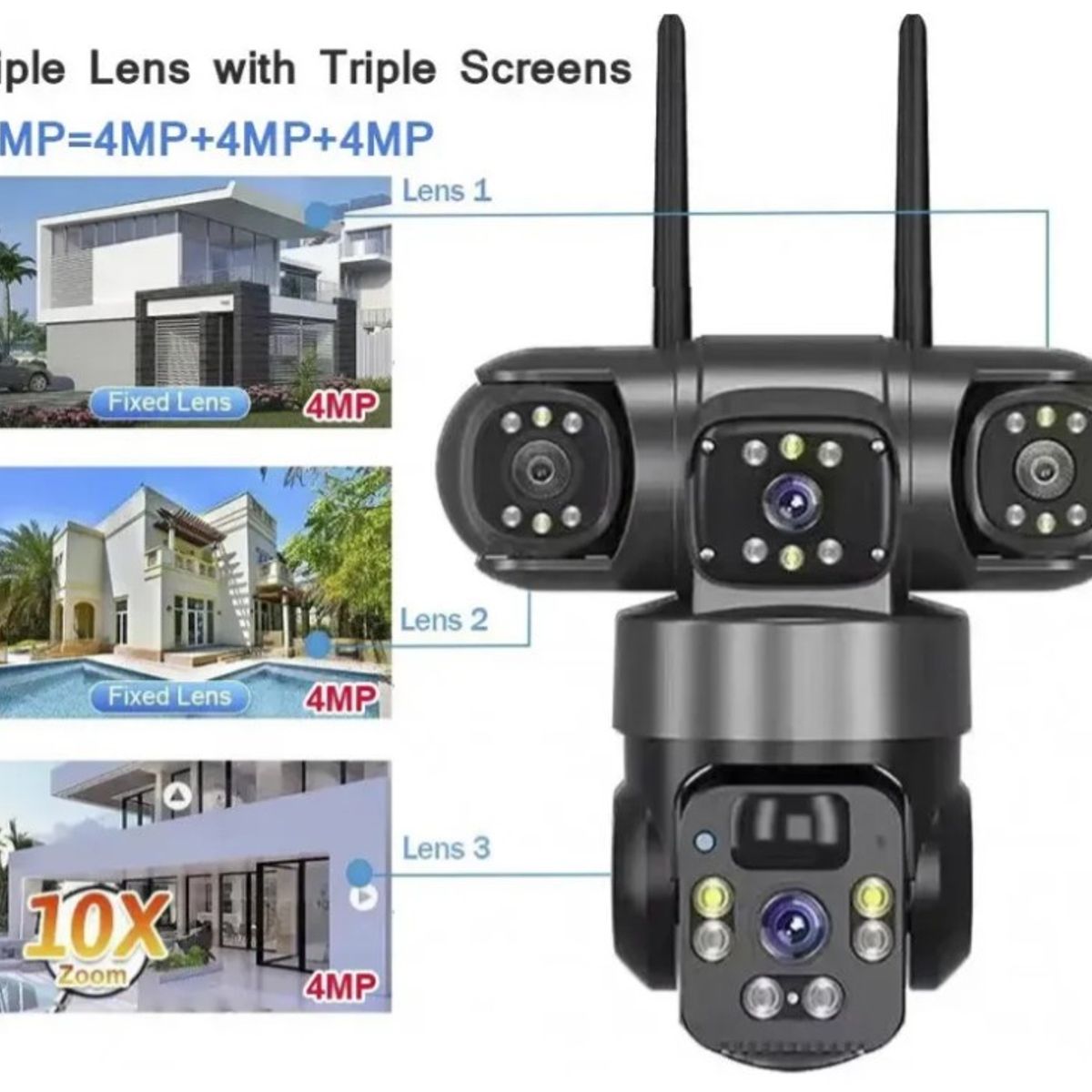 AWEI - Camara de Vigilancia Ptz 4 en 1 Camara de Seguridad 4 Lentes