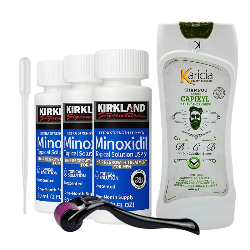 SIGNATURE - Minoxidil Topical Kirkland X3 frascos + Shampoo Karicia+Dermaroller