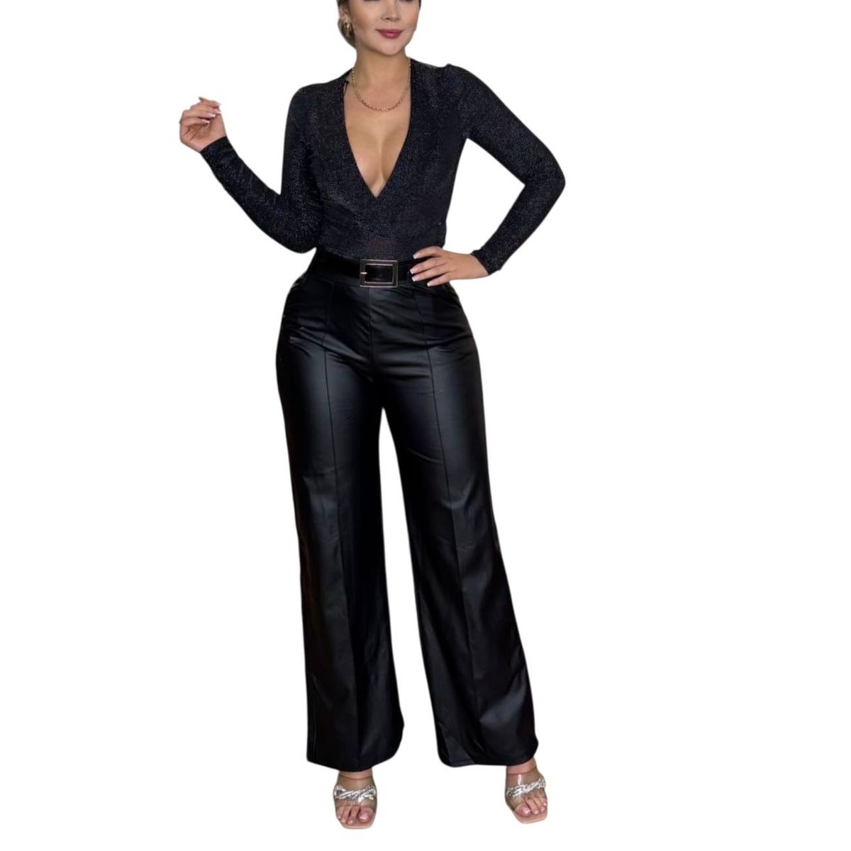 PAATAL - Pantalon cuerina con cinturon